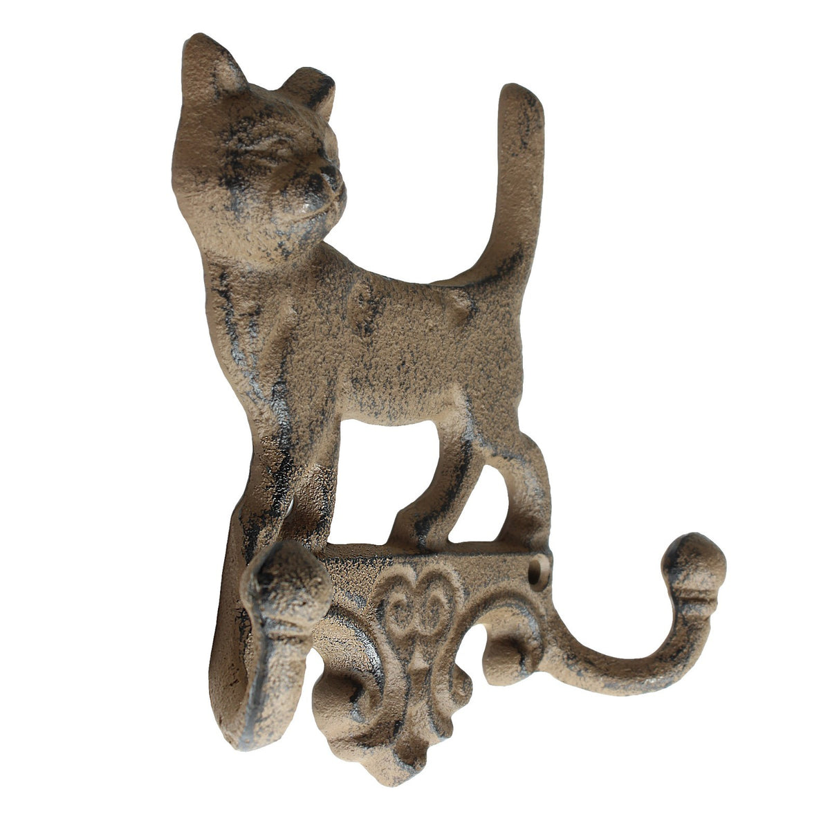 Cast Iron Cat Wall Hook Key Rack Double Hanger Heavy Duty Rustic Antique Style