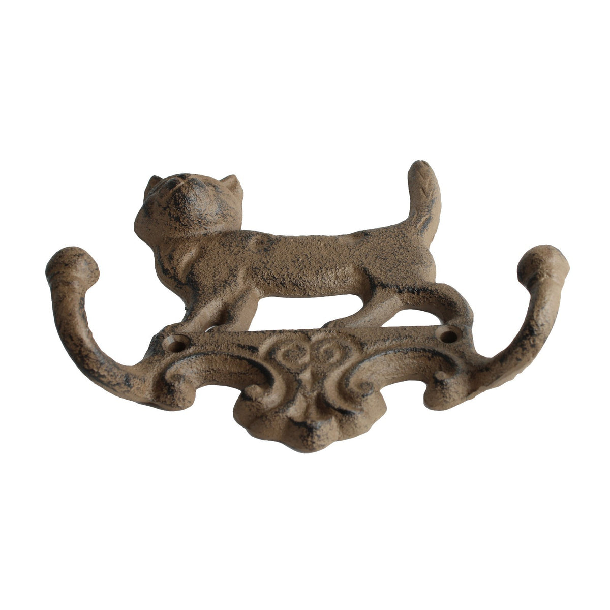 Cast Iron Cat Wall Hook Key Rack Double Hanger Heavy Duty Rustic Antique Style