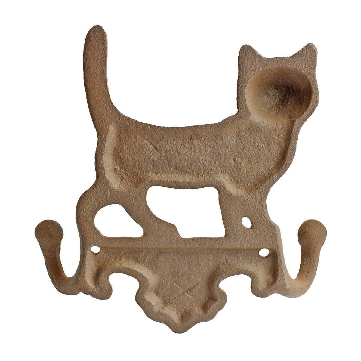 Cast Iron Cat Wall Hook Key Rack Double Hanger Heavy Duty Rustic Antique Style