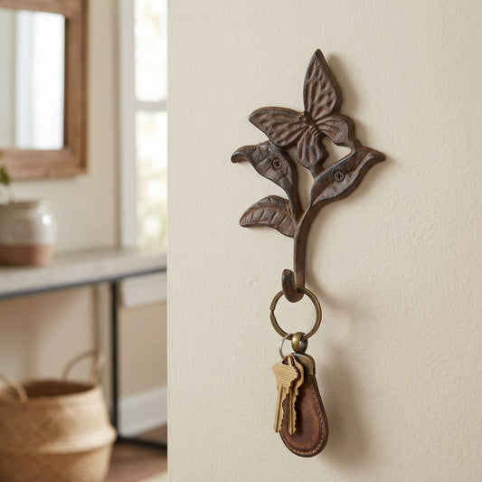 Cast Iron Butterfly Wall Hook Garden Leaf Hanger Heavy Duty Rustic Antique Style