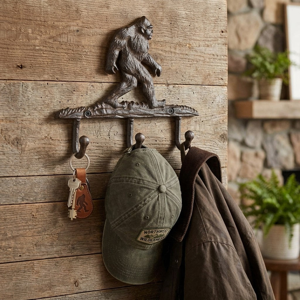 Cast Iron Bigfoot Wall Hook Sasquatch 3 Key Hanger Rustic Cabin Lodge Coat Rack