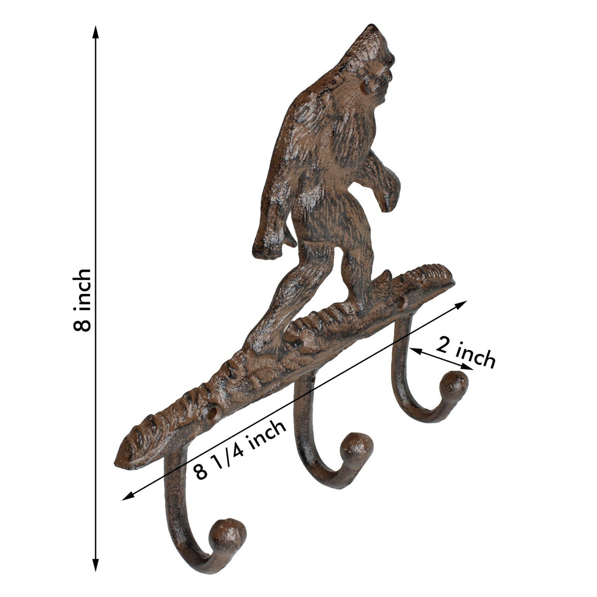 Cast Iron Bigfoot Wall Hook Sasquatch 3 Key Hanger Rustic Cabin Lodge Coat Rack