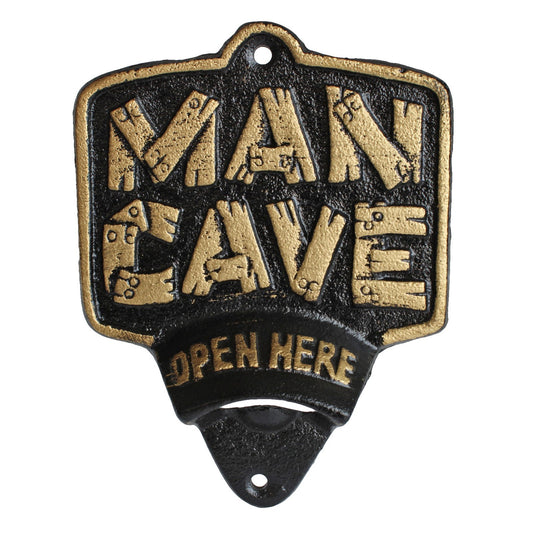 Cast Iron Man Cave Wall Mounted Beer Bottle Opener "Open Here" Bar Vintage Decor