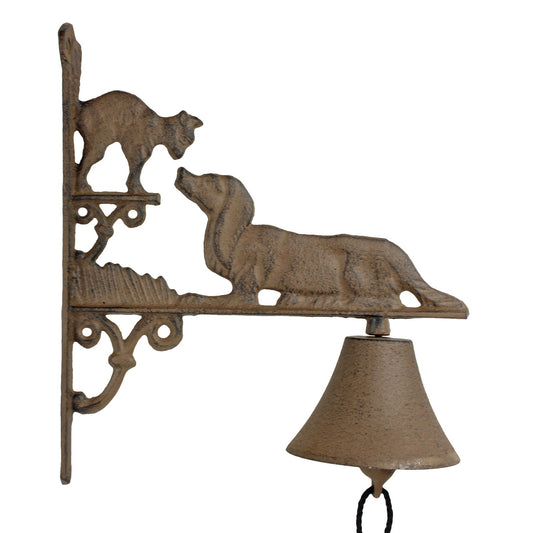 Cast Iron Dog Cat Dinner Bell Wall Mounted Rustic Country Farmhouse Porch Decor