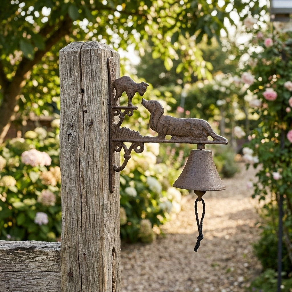 Cast Iron Dog Cat Dinner Bell Wall Mounted Rustic Country Farmhouse Porch Decor