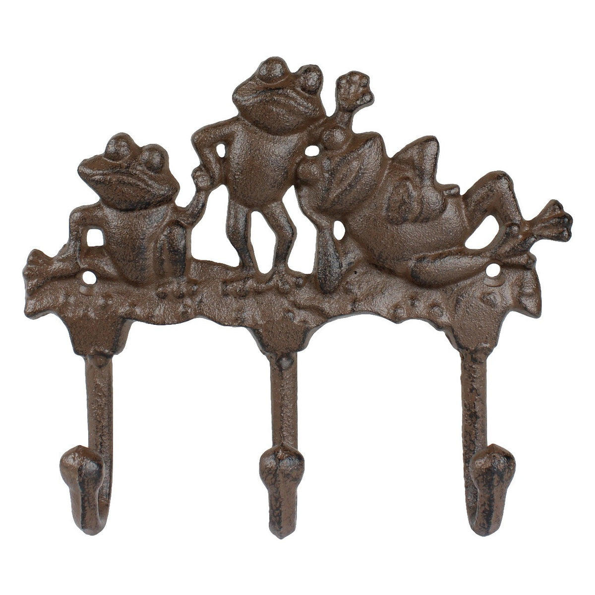 Cast Iron 3 Frogs Wall Hook Rack Keys Towel Coat Cap Hanger Rustic Home Decor