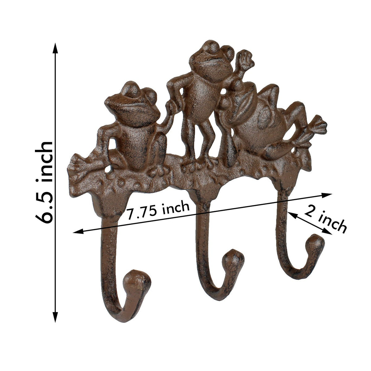 Cast Iron 3 Frogs Wall Hook Rack Keys Towel Coat Cap Hanger Rustic Home Decor