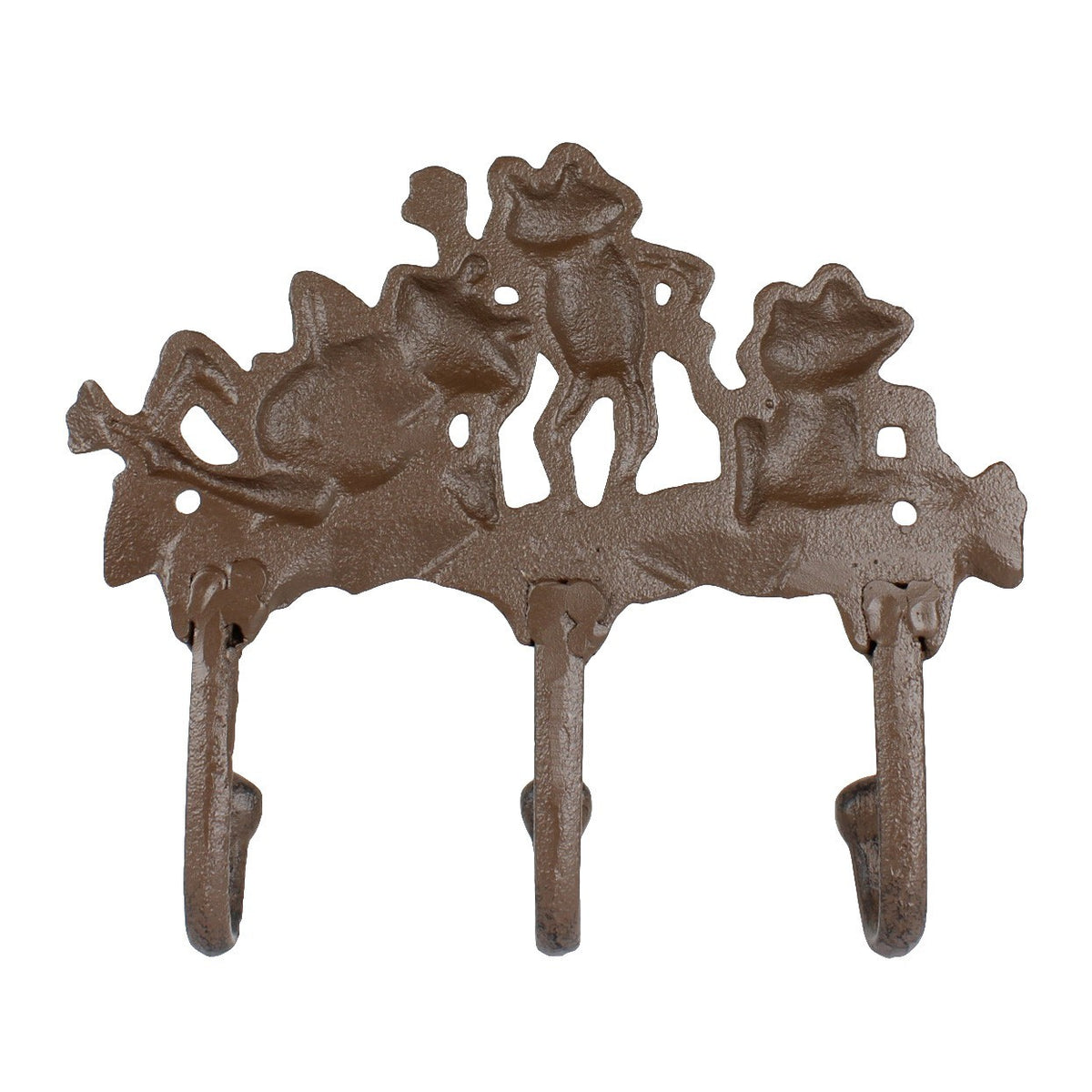 Cast Iron 3 Frogs Wall Hook Rack Keys Towel Coat Cap Hanger Rustic Home Decor