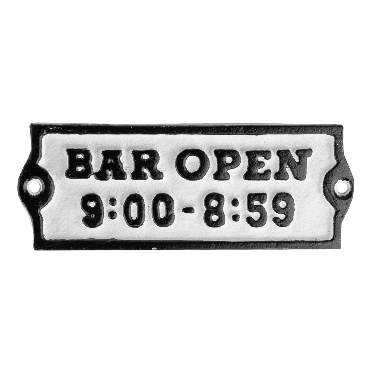 Cast Iron BAR OPEN 9:00-8:59 Wall Plaque Sign Antique Style Bar Pub 5 5/8 inch