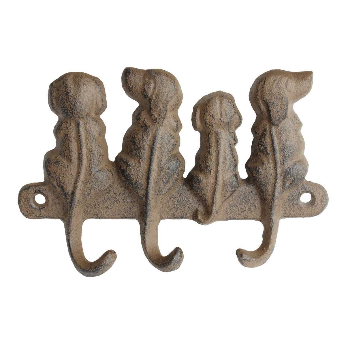 Cast Iron 4 Dogs Wall Hook Rack Rustic Dog Tail Leash Hanger Key Holder Brown