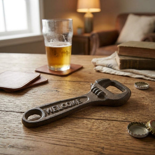 Cast Iron Adjustable Wrench Bottle Opener Handheld Rustic Mechanic Bar Decor 6"