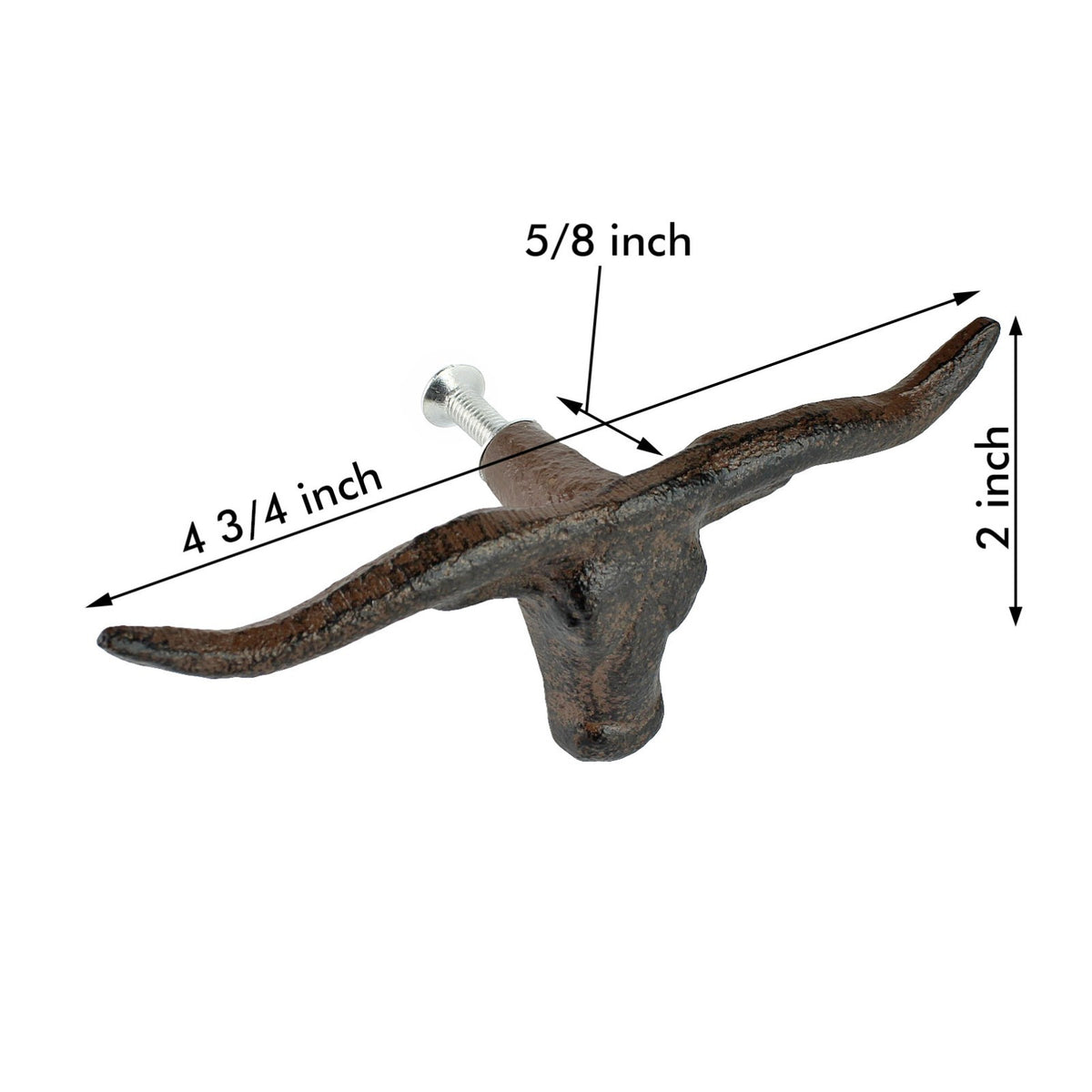 6 Cast Iron Longhorn Bull Head Drawer Knob Pulls Rustic Western Decor 4 3/4 inch