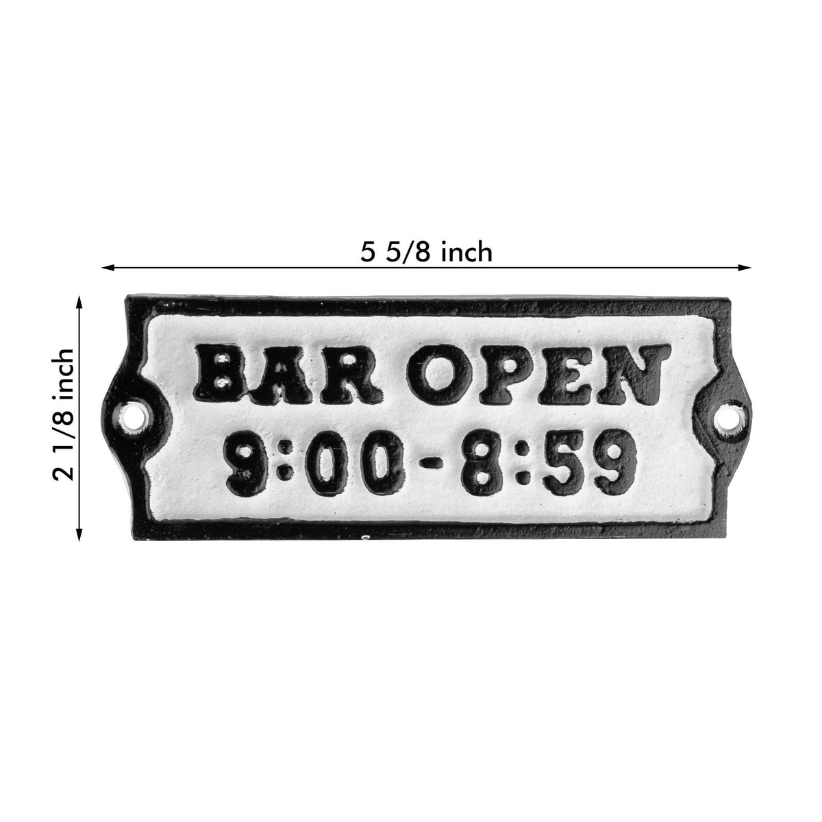 Cast Iron BAR OPEN 9:00-8:59 Wall Plaque Sign Antique Style Bar Pub 5 5/8 inch