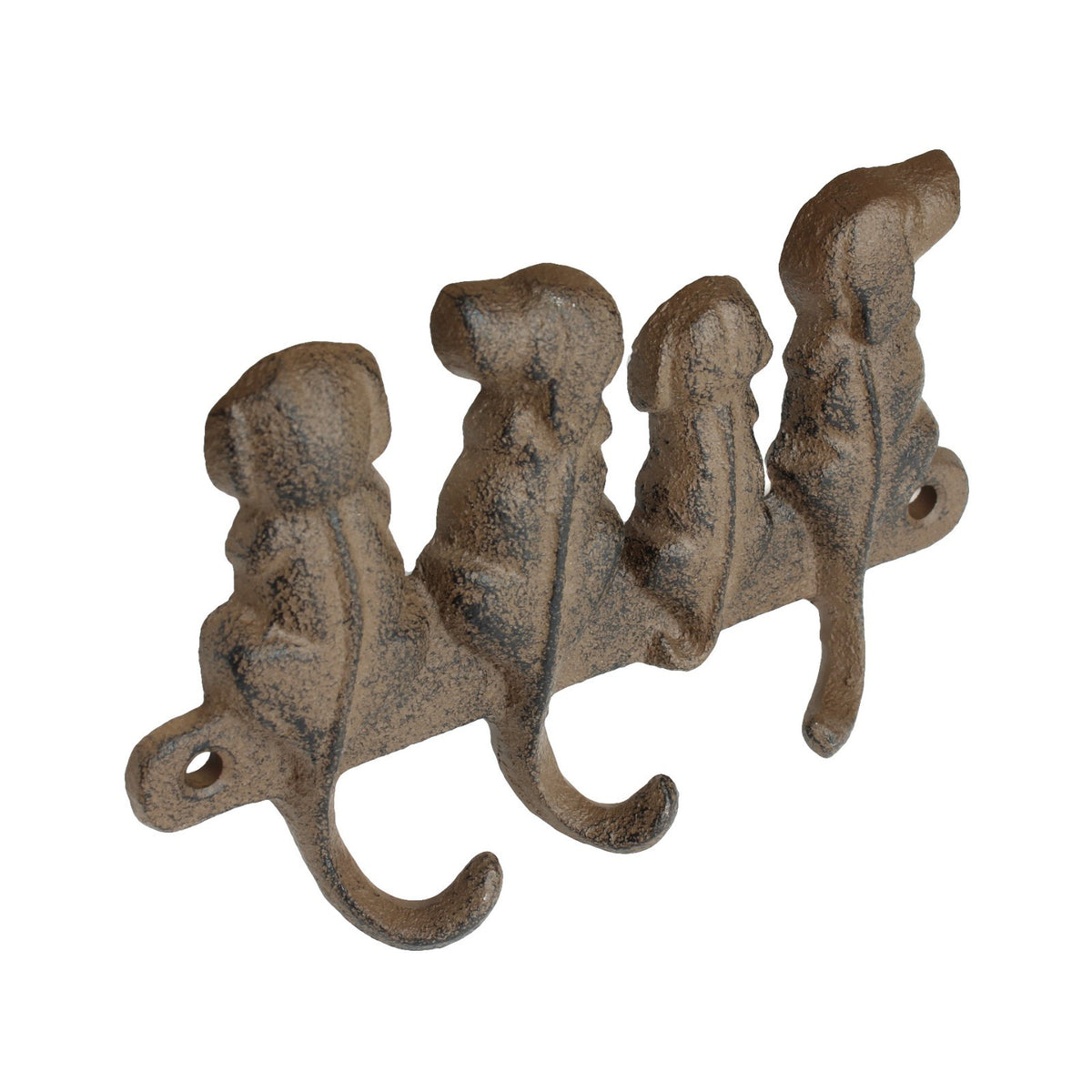 Cast Iron 4 Dogs Wall Hook Rack Rustic Dog Tail Leash Hanger Key Holder Brown