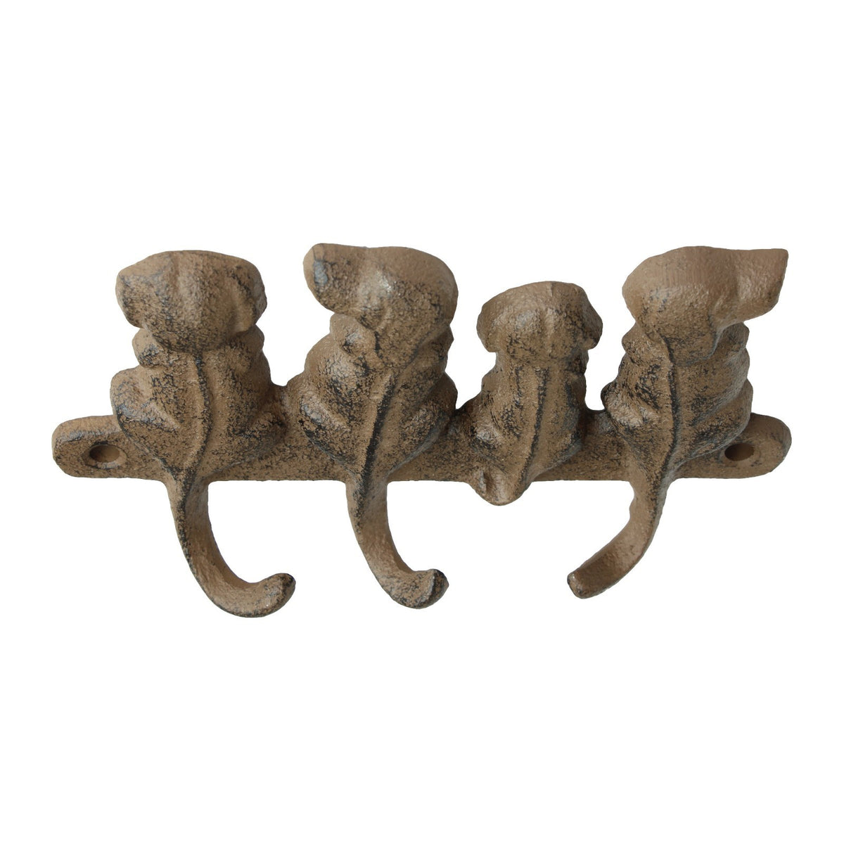 Cast Iron 4 Dogs Wall Hook Rack Rustic Dog Tail Leash Hanger Key Holder Brown