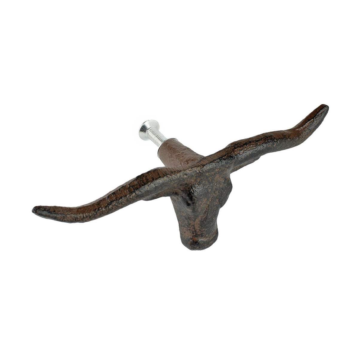 6 Cast Iron Longhorn Bull Head Drawer Knob Pulls Rustic Western Decor 4 3/4 inch