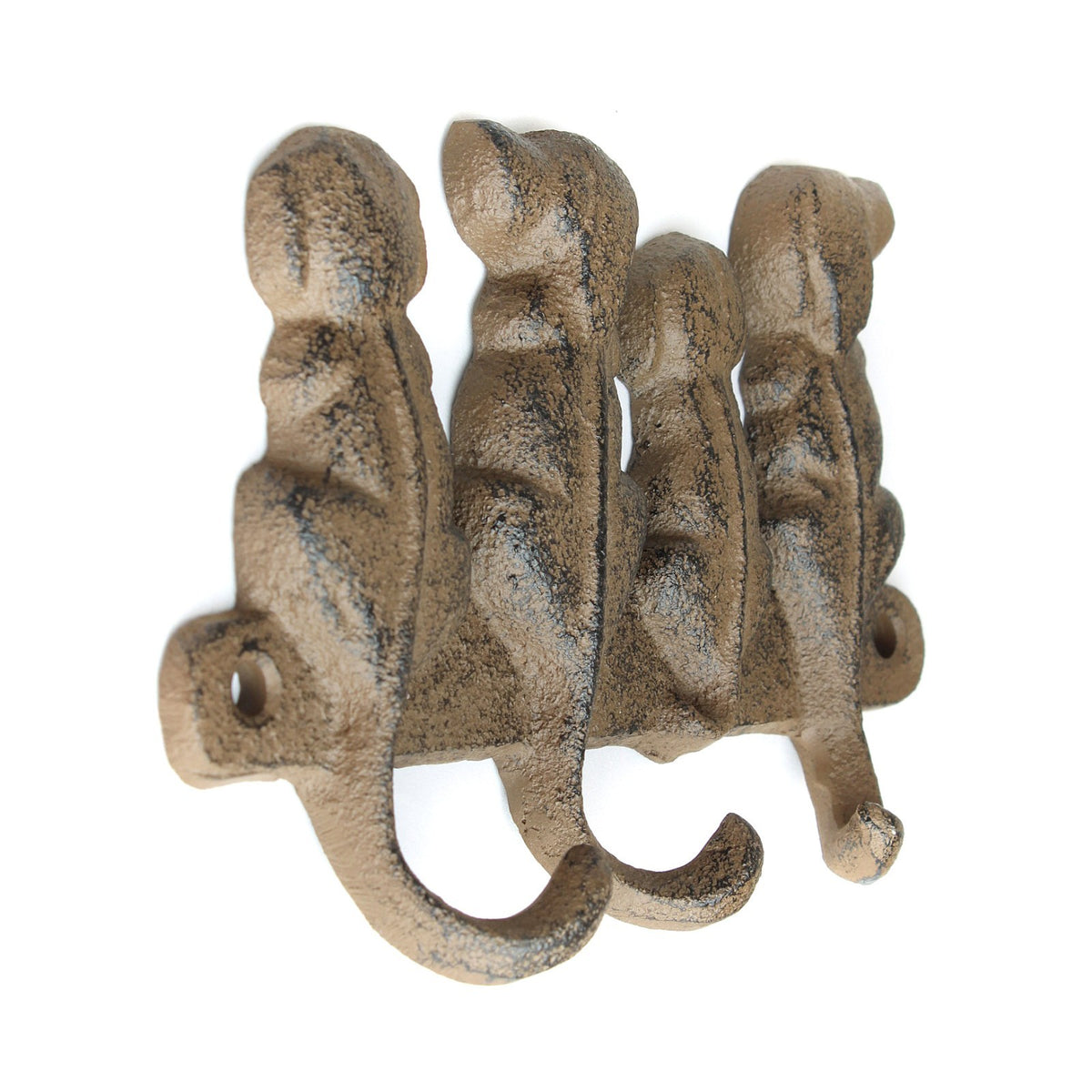 Cast Iron 4 Dogs Wall Hook Rack Rustic Dog Tail Leash Hanger Key Holder Brown