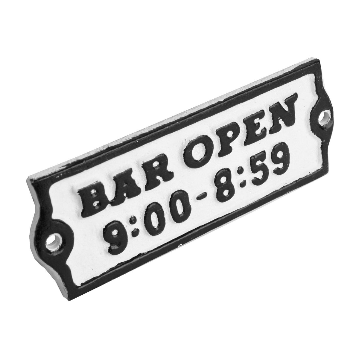 Cast Iron BAR OPEN 9:00-8:59 Wall Plaque Sign Antique Style Bar Pub 5 5/8 inch