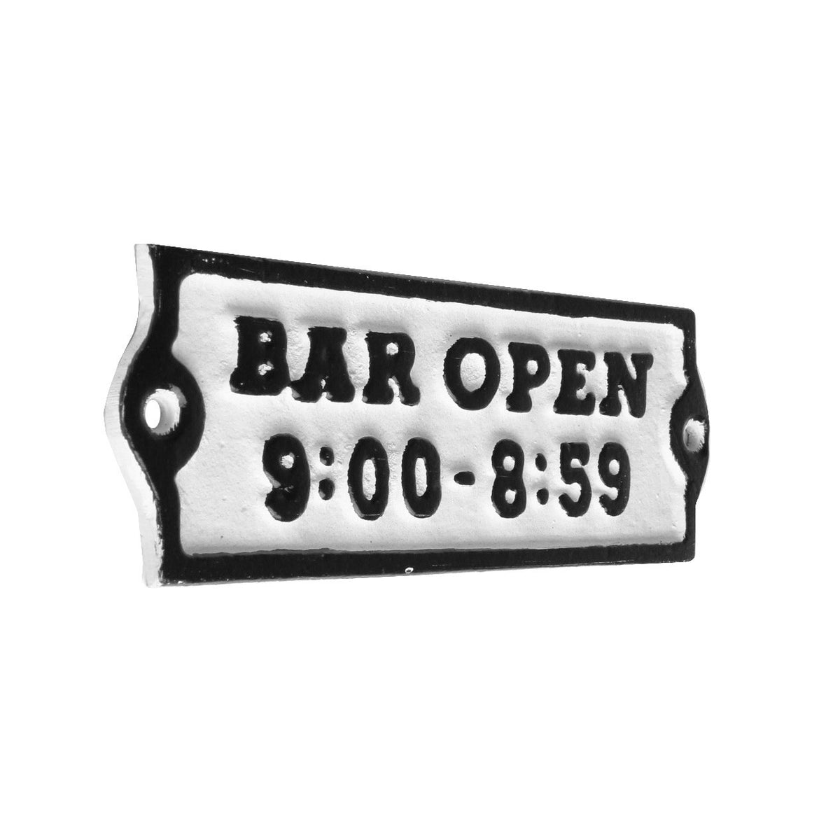 Cast Iron BAR OPEN 9:00-8:59 Wall Plaque Sign Antique Style Bar Pub 5 5/8 inch