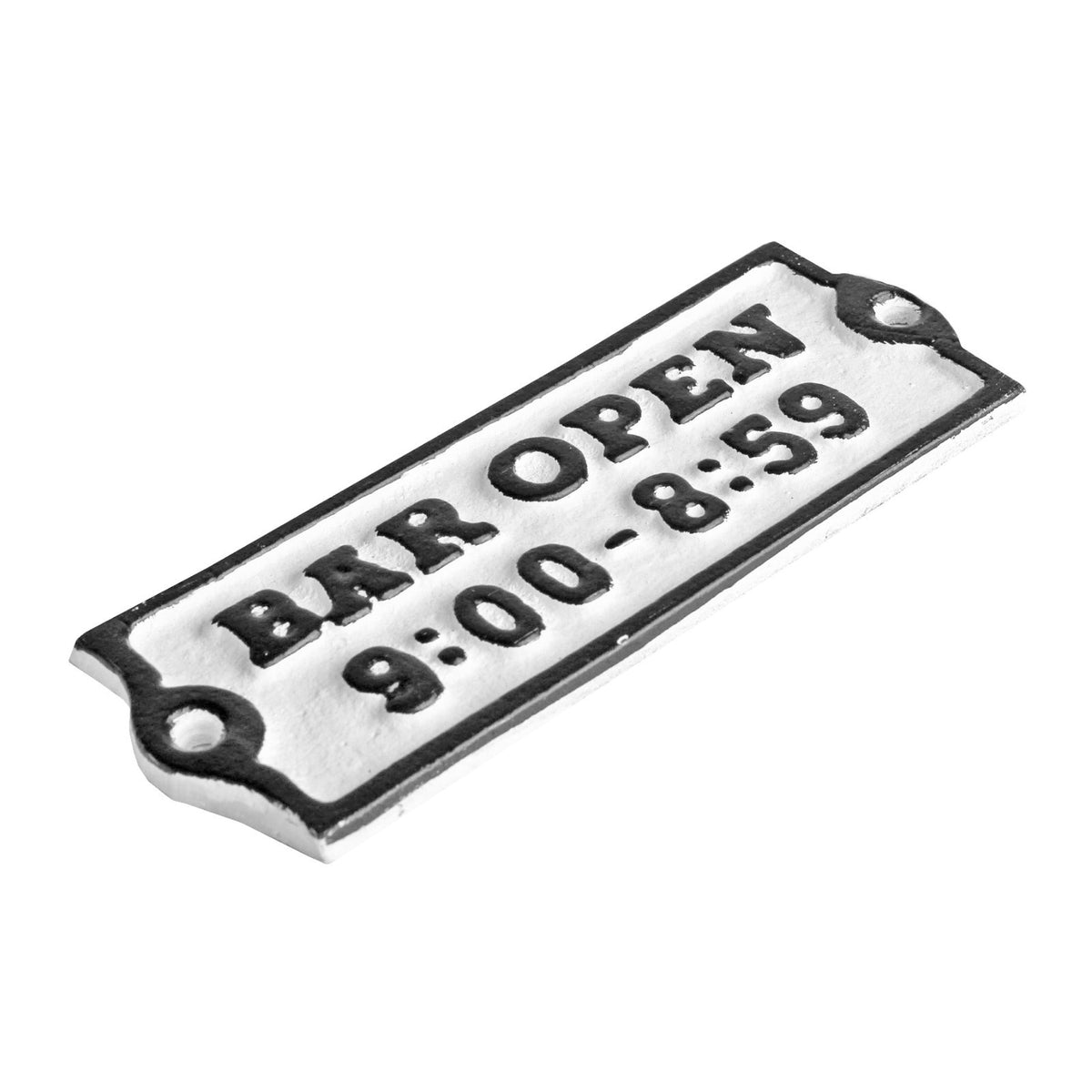 Cast Iron BAR OPEN 9:00-8:59 Wall Plaque Sign Antique Style Bar Pub 5 5/8 inch