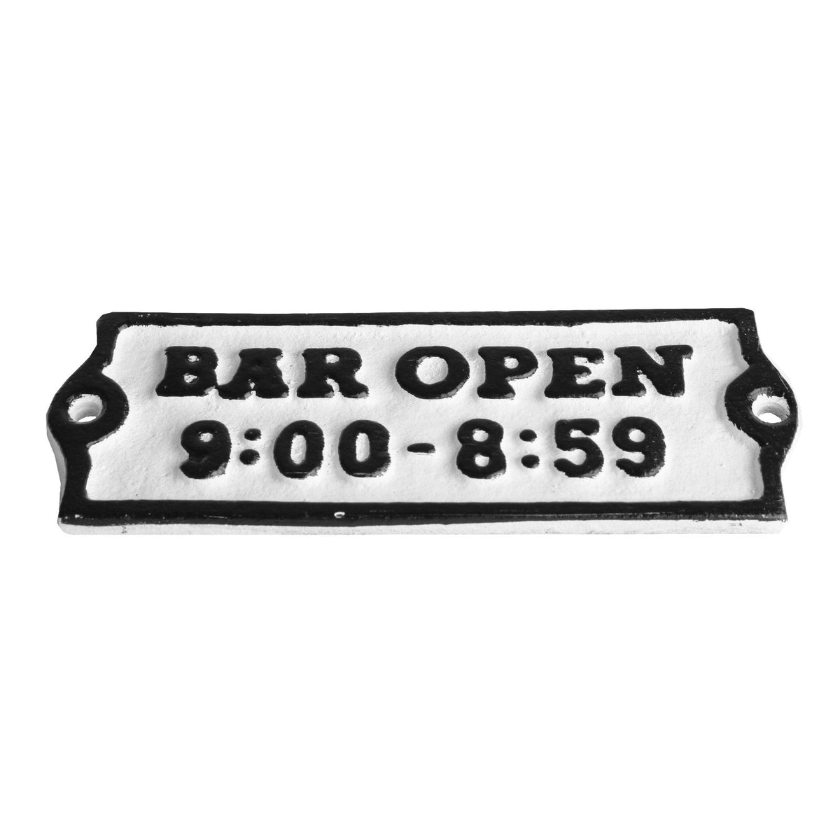 Cast Iron BAR OPEN 9:00-8:59 Wall Plaque Sign Antique Style Bar Pub 5 5/8 inch
