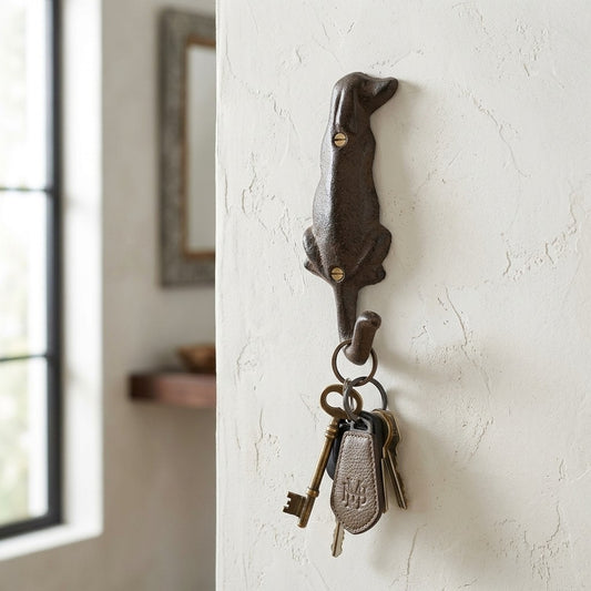 Cast Iron Dachshund Dog Tail Wall Hook Heavy Duty Key Leash Towel Hanger Rustic
