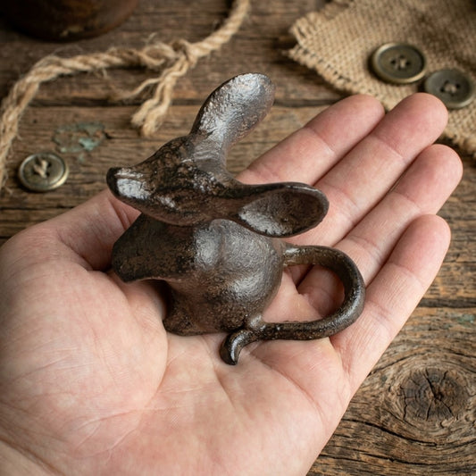 Cast Iron Mouse Figurine Rustic Vintage Small Animal Paperweight Statue 2.5 inch