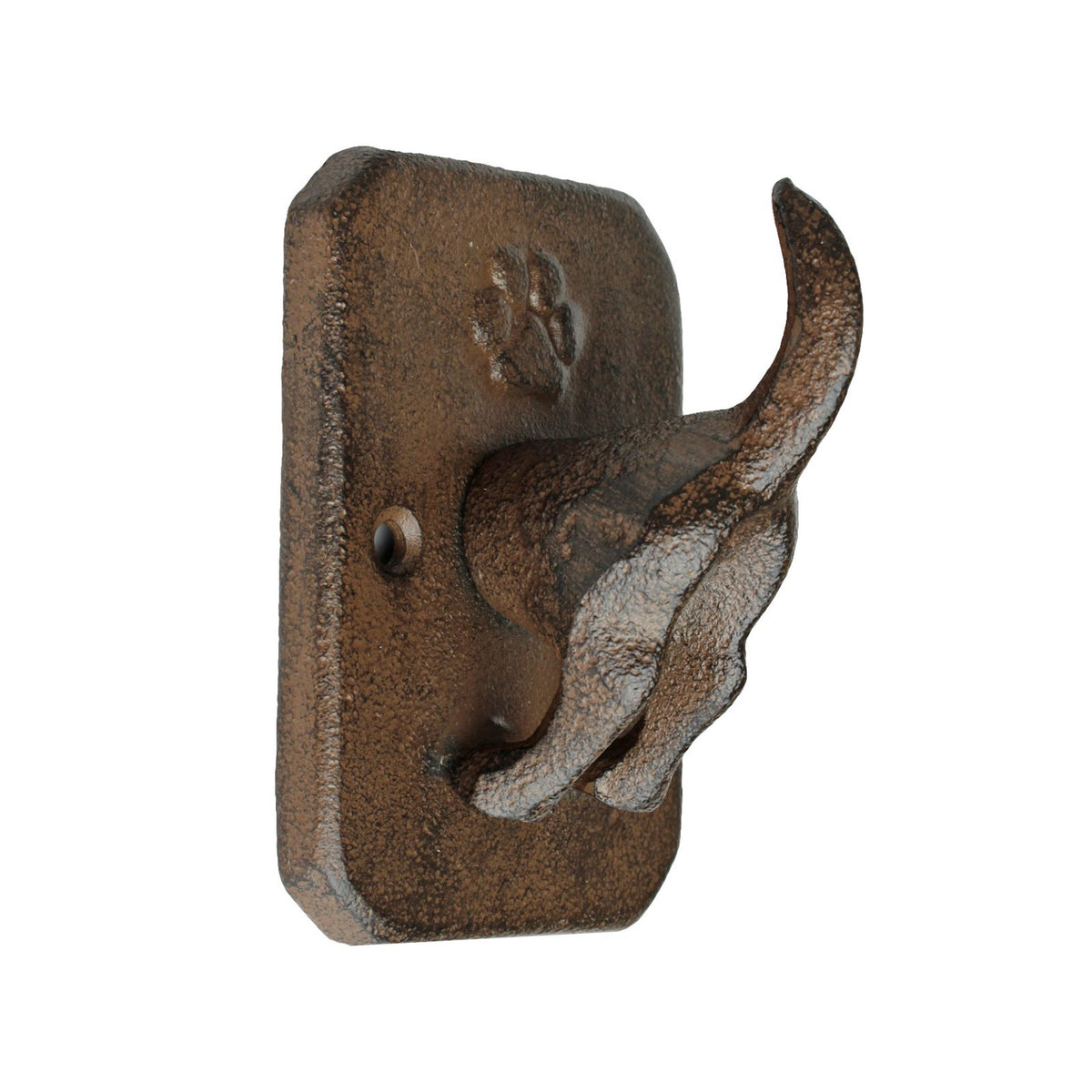 Cast Iron Dog Tail Wall Hook Rustic Paw Print Leash Hanger Coat Key Holder Brown