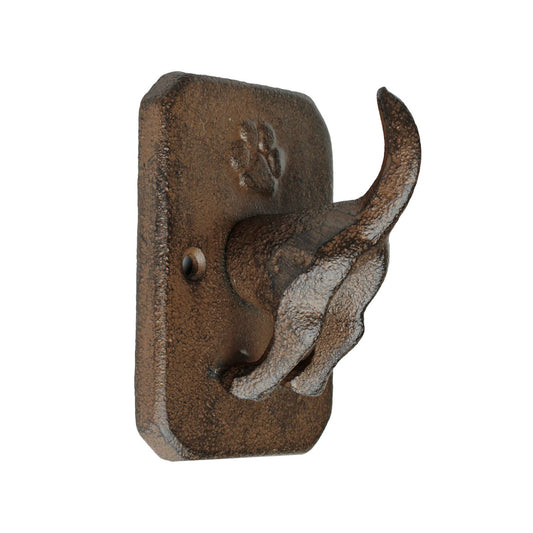 Cast Iron Dog Tail Wall Hook Rustic Paw Print Leash Hanger Coat Key Holder Brown