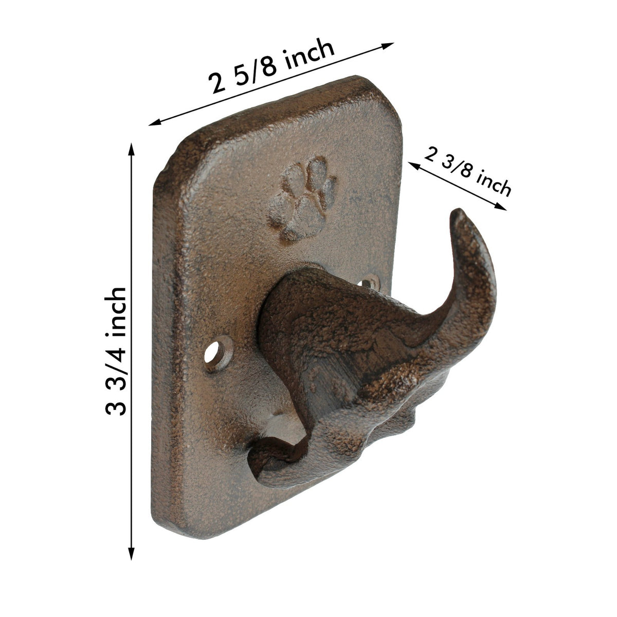 Cast Iron Dog Tail Wall Hook Rustic Paw Print Leash Hanger Coat Key Holder Brown