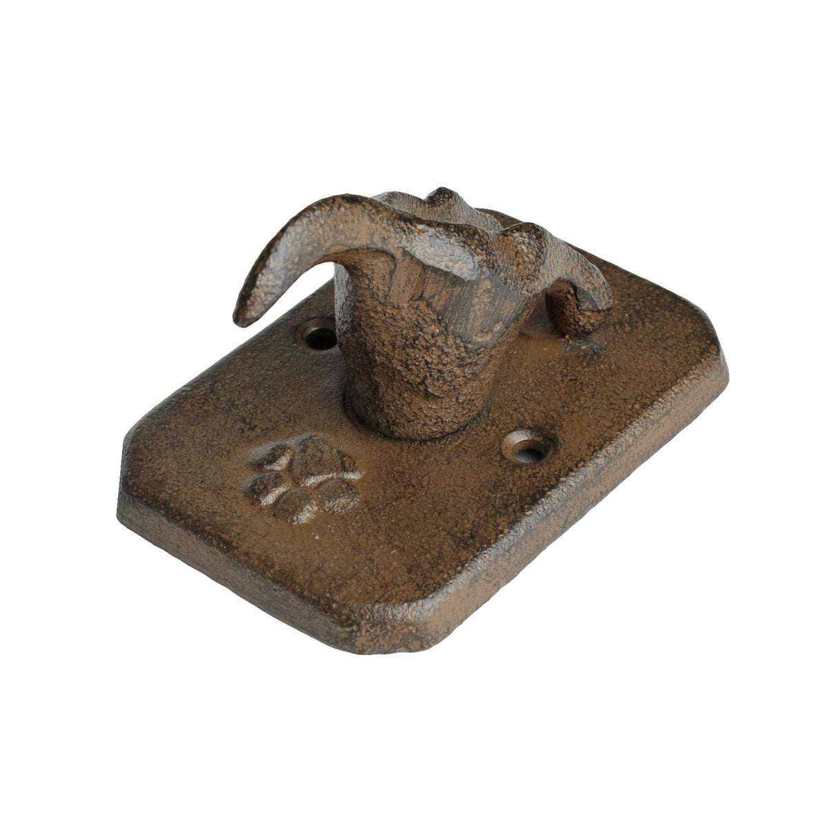 Cast Iron Dog Tail Wall Hook Rustic Paw Print Leash Hanger Coat Key Holder Brown