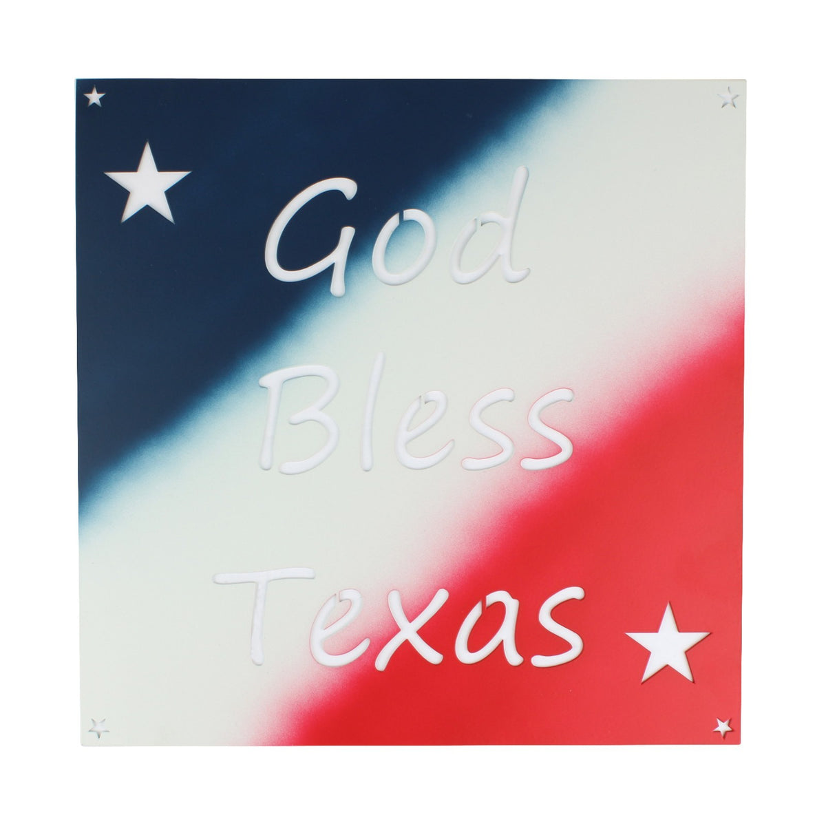 Metal God Bless Texas Plaque Sign Stars Letter Cutouts Flag Colors 12 x 12 inch