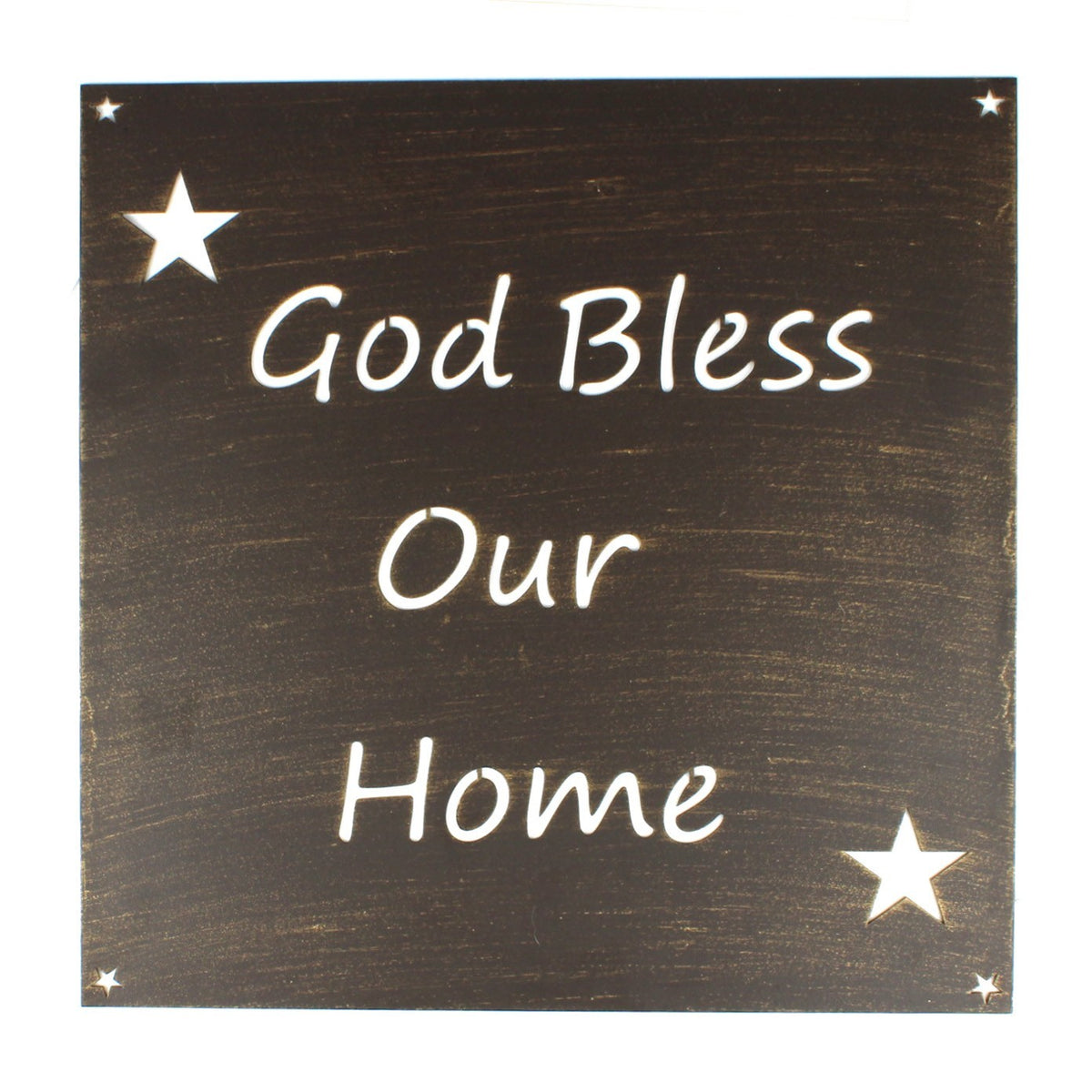 Metal God Bless Our Home Plaque Sign Stars Letter Cutouts Brushed Gold 12 inch