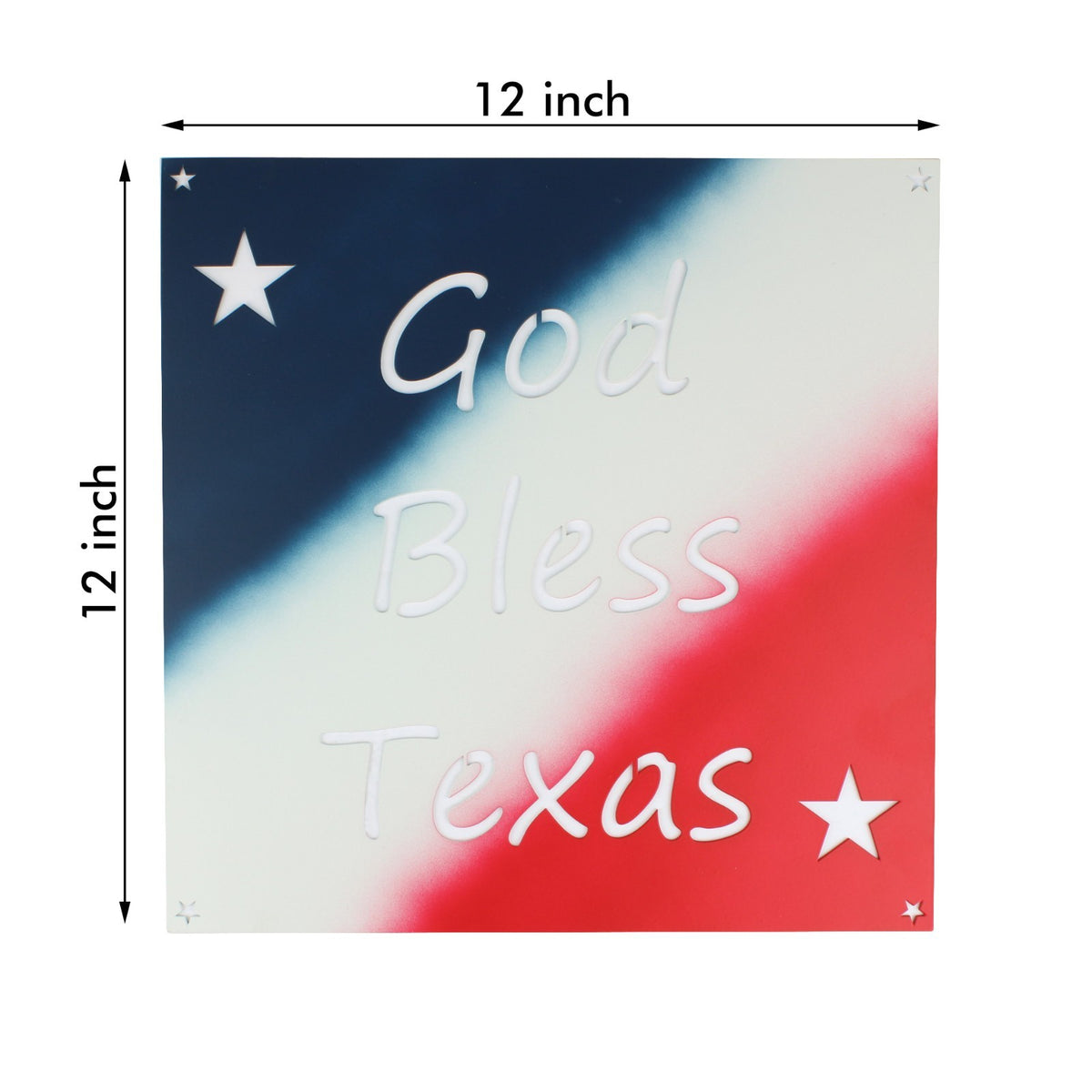 Metal God Bless Texas Plaque Sign Stars Letter Cutouts Flag Colors 12 x 12 inch