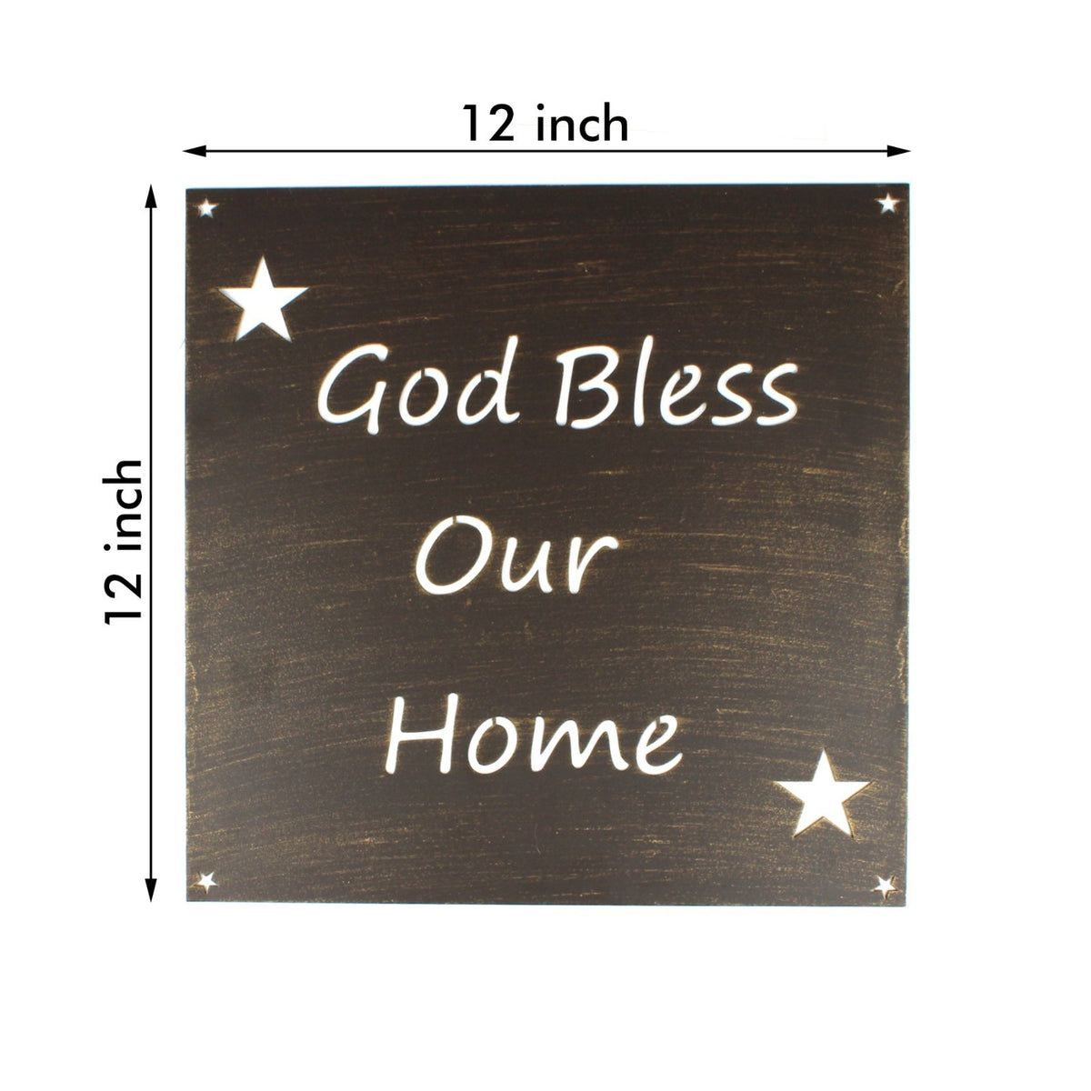 Metal God Bless Our Home Plaque Sign Stars Letter Cutouts Brushed Gold 12 inch