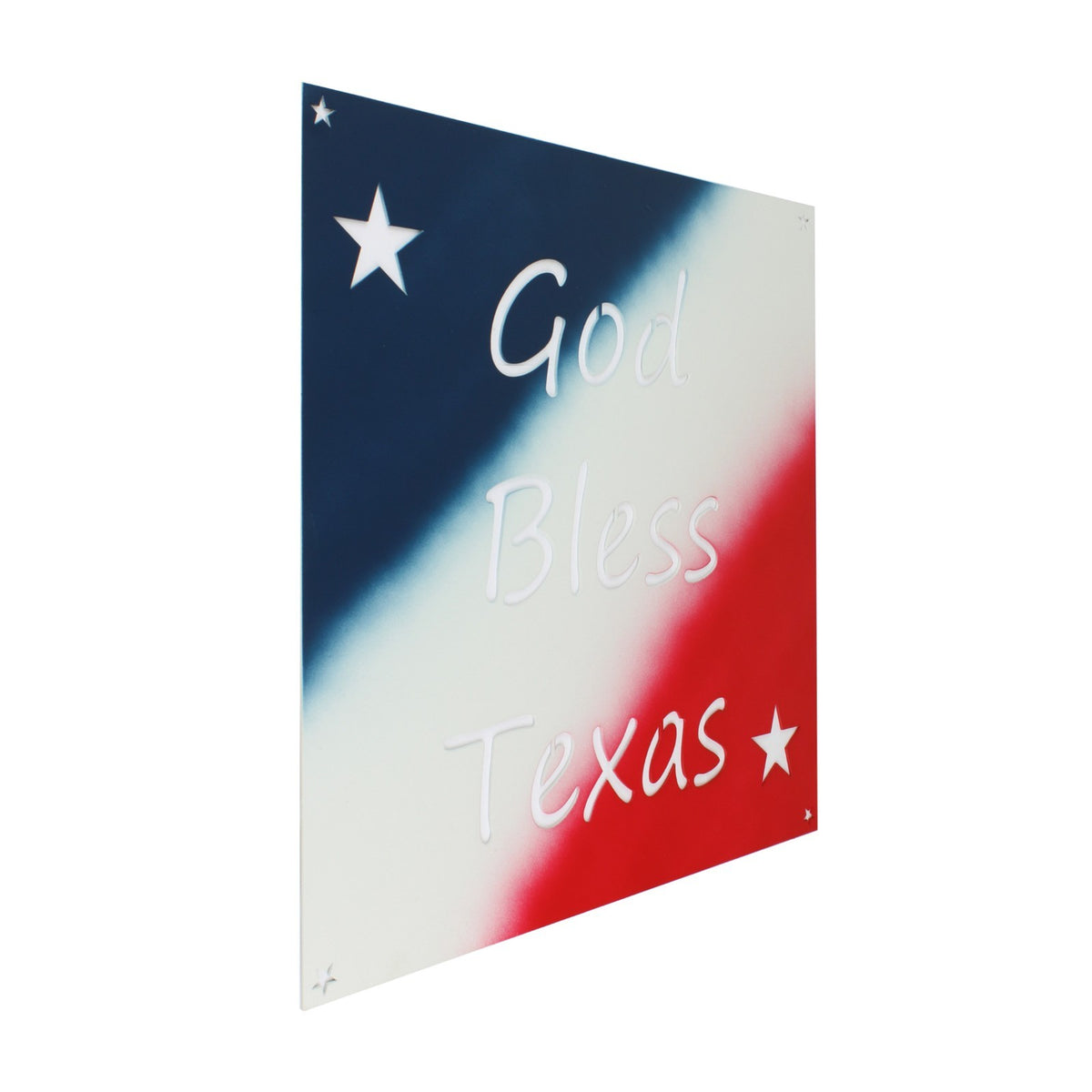 Metal God Bless Texas Plaque Sign Stars Letter Cutouts Flag Colors 12 x 12 inch