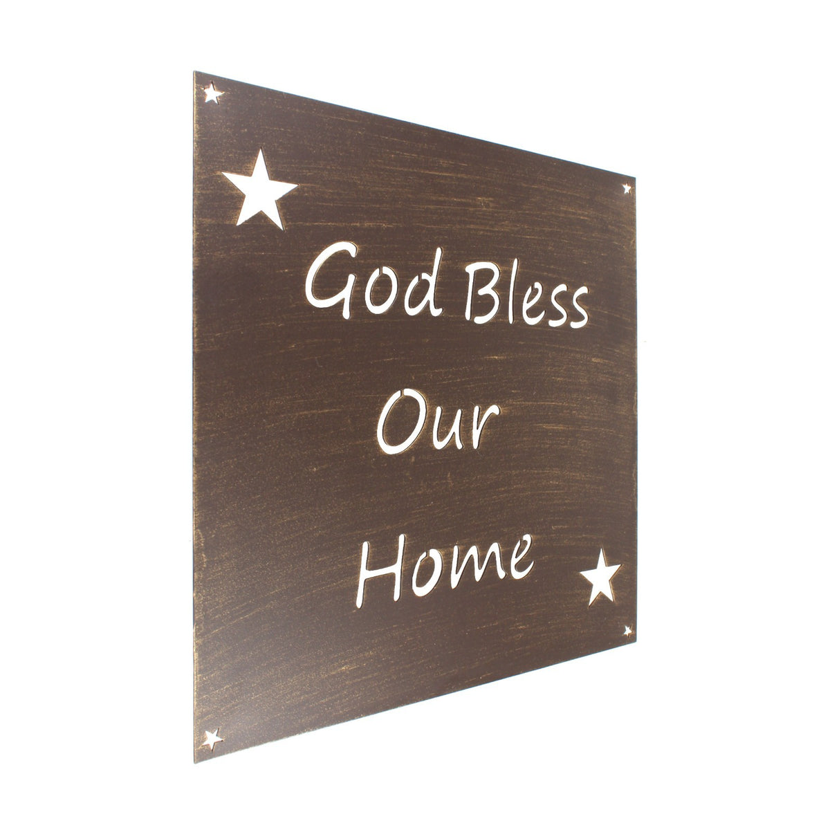 Metal God Bless Our Home Plaque Sign Stars Letter Cutouts Brushed Gold 12 inch