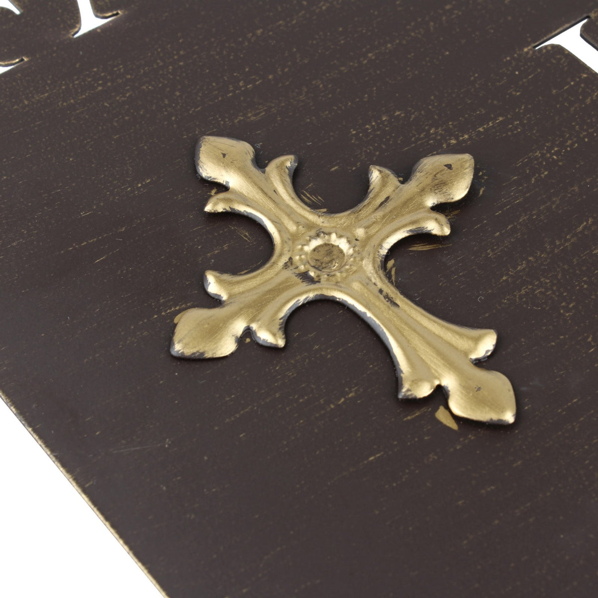 Metal Faith Hope Love Plaque Sign Stars Letter Cutouts Golden Cross 12 x 12 inch
