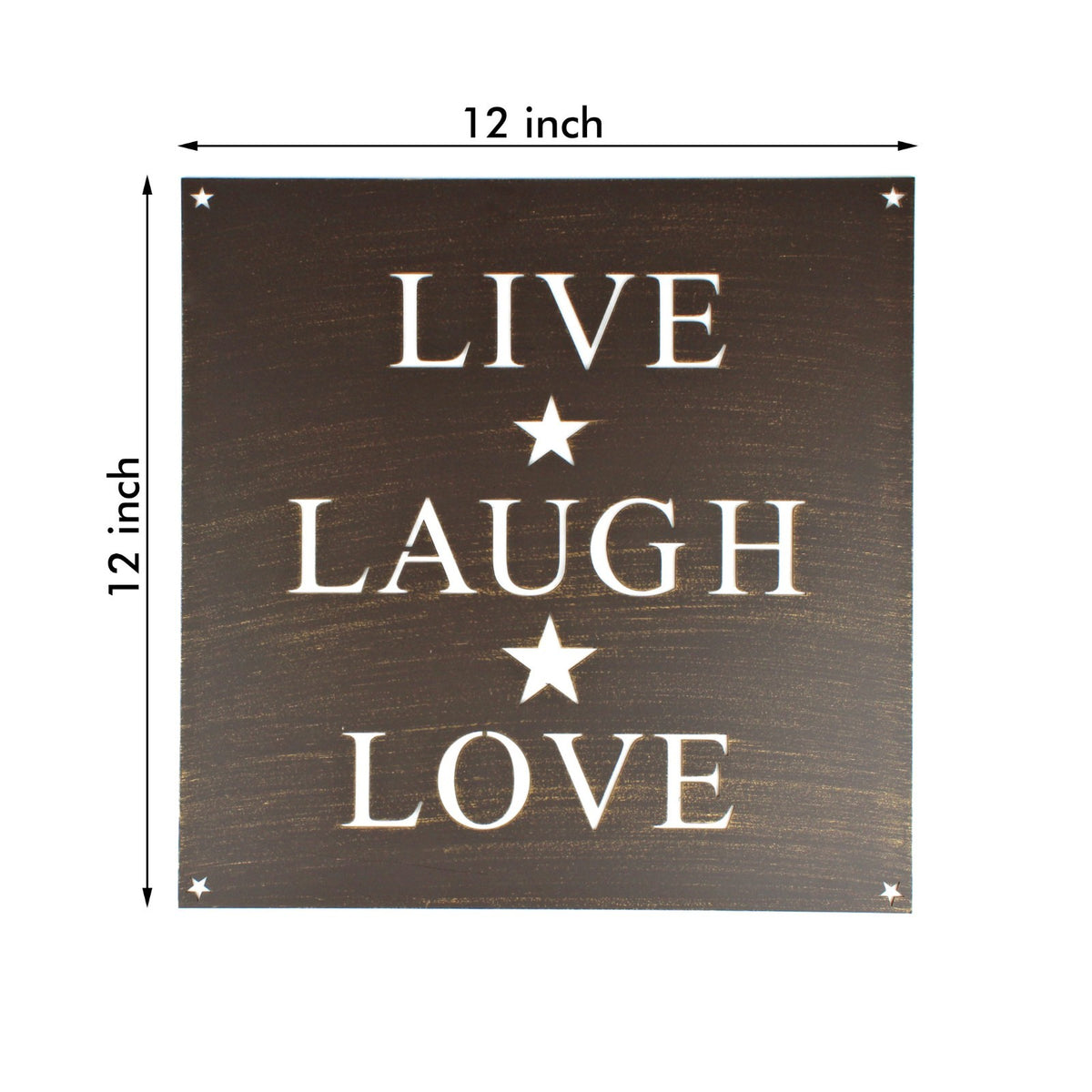 Metal Live Laugh Love Plaque Sign Stars Letter Cutouts Brushed Gold 12 x 12 inch