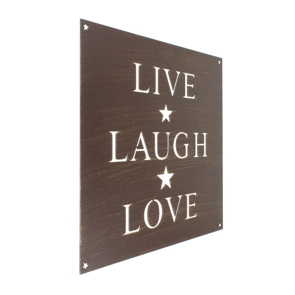 Metal Live Laugh Love Plaque Sign Stars Letter Cutouts Brushed Gold 12 x 12 inch