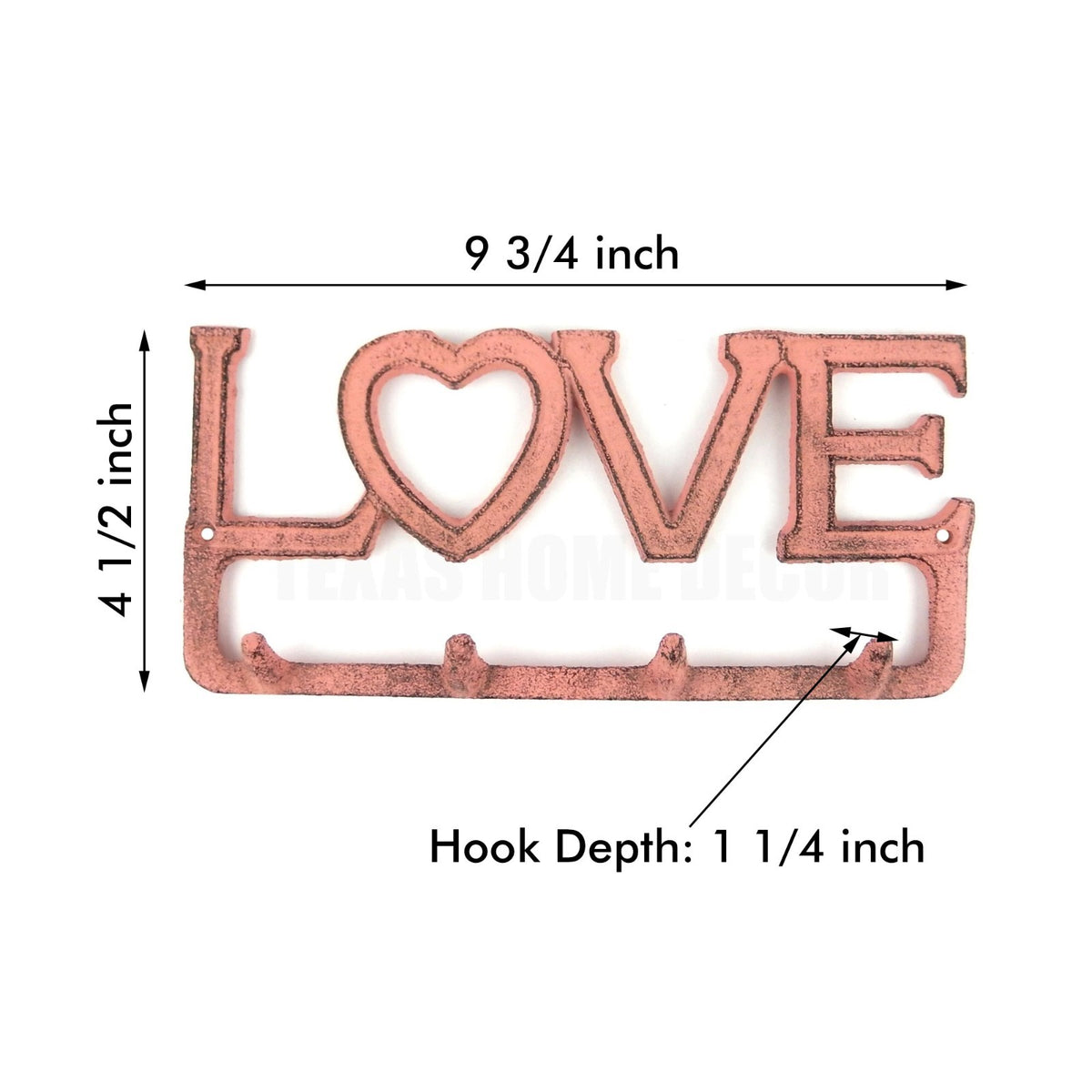 Love Wall Hook Iron Heart Coat Hanger Key Rack Leash Holder Rustic Peachy Pink