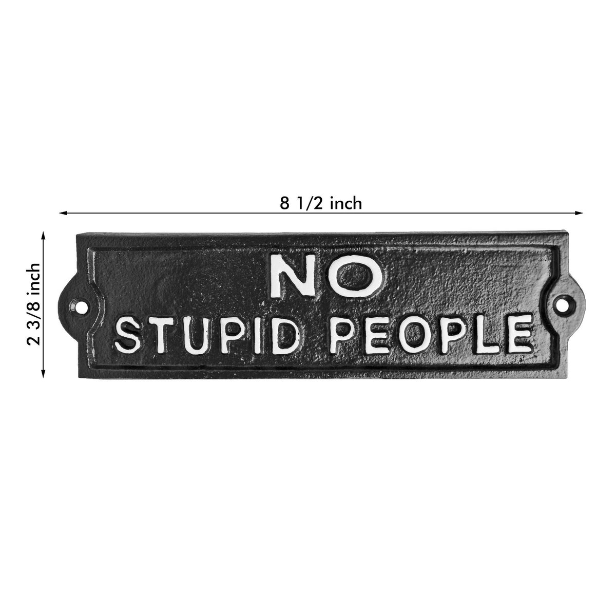 Cast Iron No Stupid People Wall Plaque Sign Heavy Duty Vintage Style Black 8.5"
