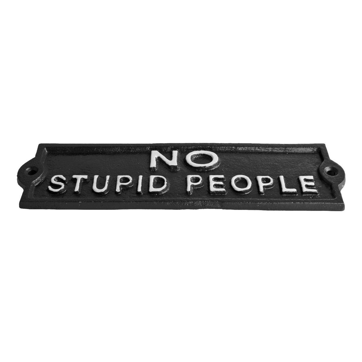 Cast Iron No Stupid People Wall Plaque Sign Heavy Duty Vintage Style Black 8.5"