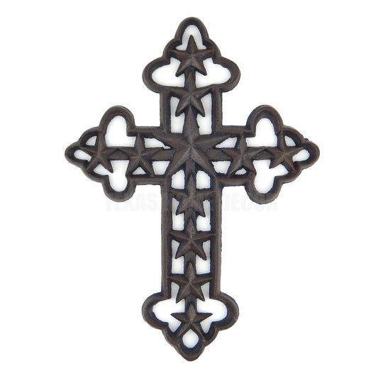 Cast Iron Texas Star Wall Cross Rustic Brown Western Ranch Metal Wall Decor 12"