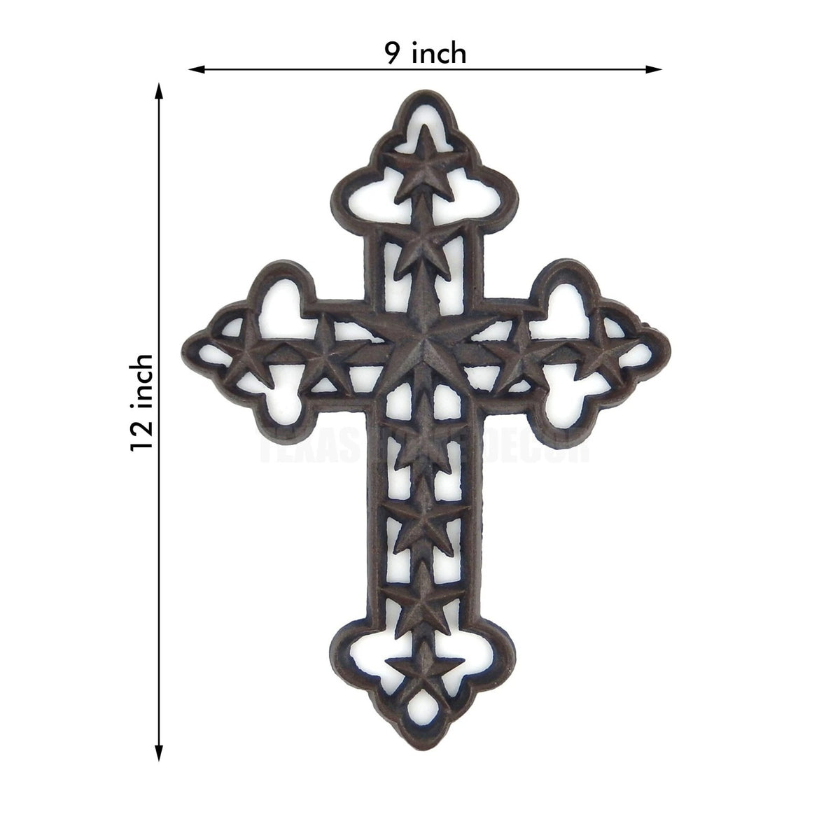 Cast Iron Texas Star Wall Cross Rustic Brown Western Ranch Metal Wall Decor 12"