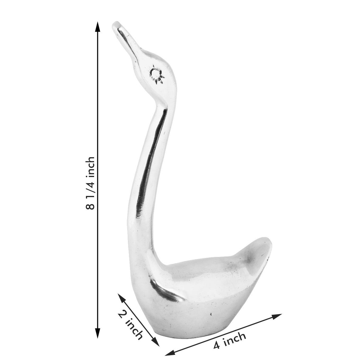 2 Swan Figurines Shelf Sitters Metal Statues Vintage Style Polished Aluminum