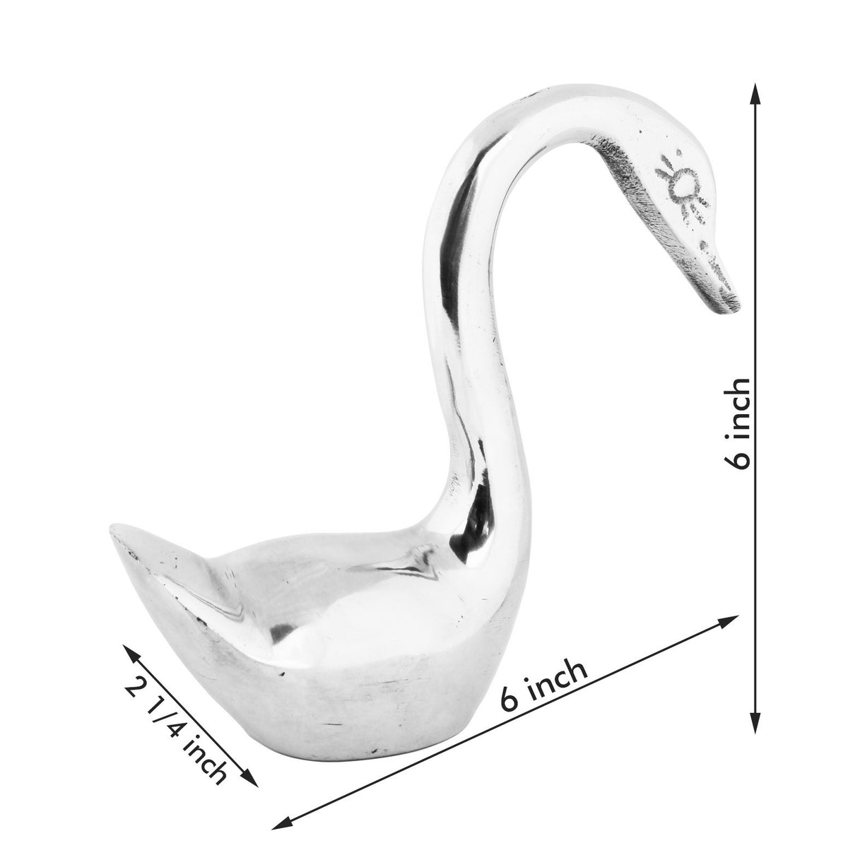 2 Swan Figurines Shelf Sitters Metal Statues Vintage Style Polished Aluminum