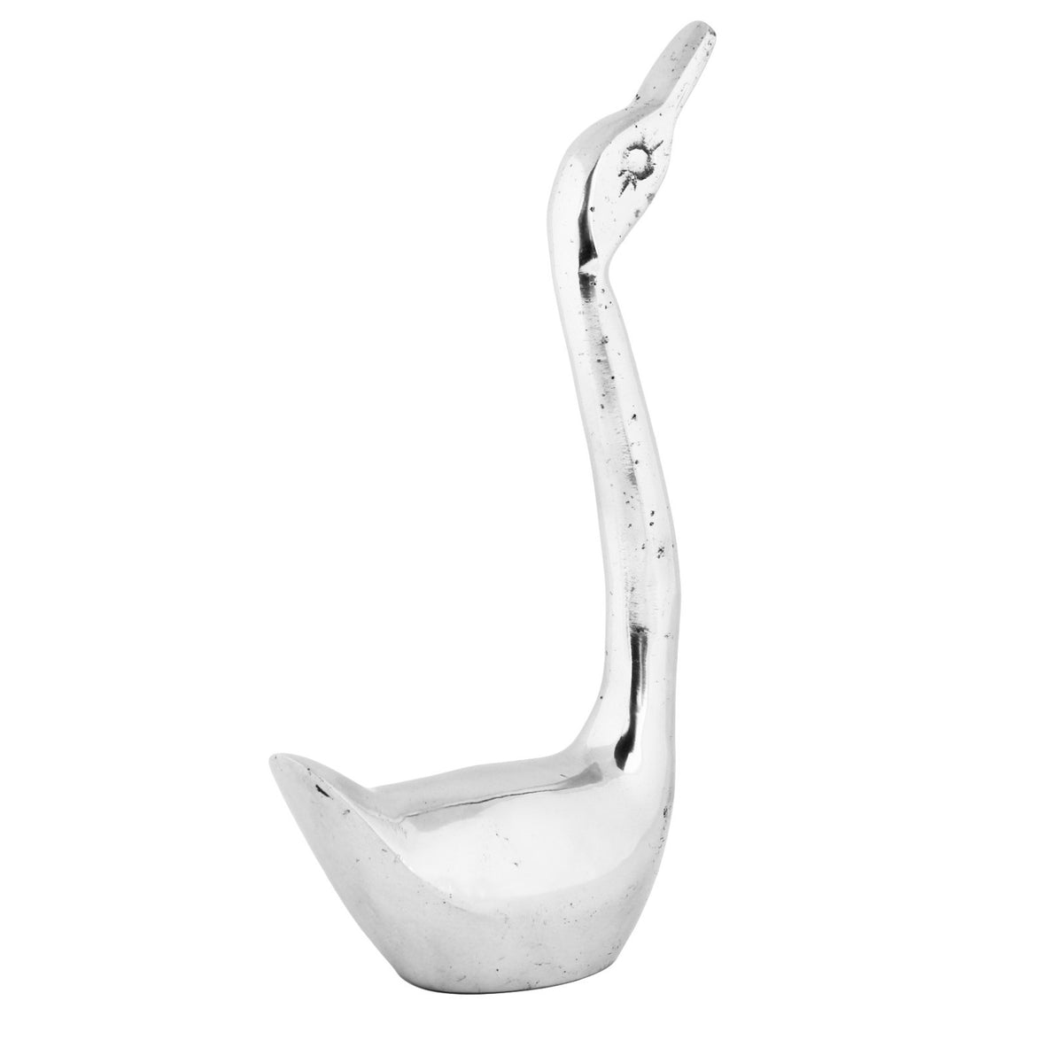 2 Swan Figurines Shelf Sitters Metal Statues Vintage Style Polished Aluminum