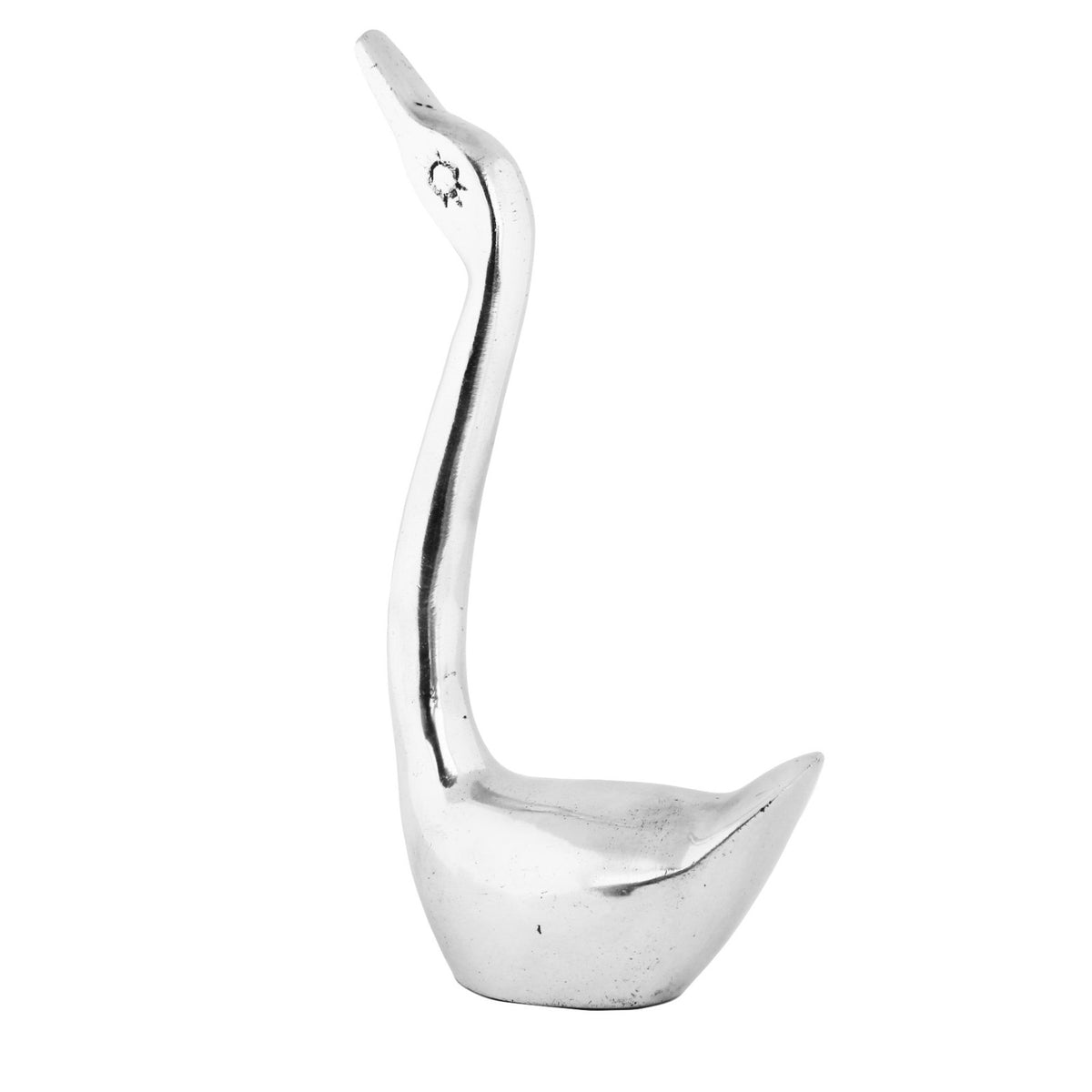 2 Swan Figurines Shelf Sitters Metal Statues Vintage Style Polished Aluminum