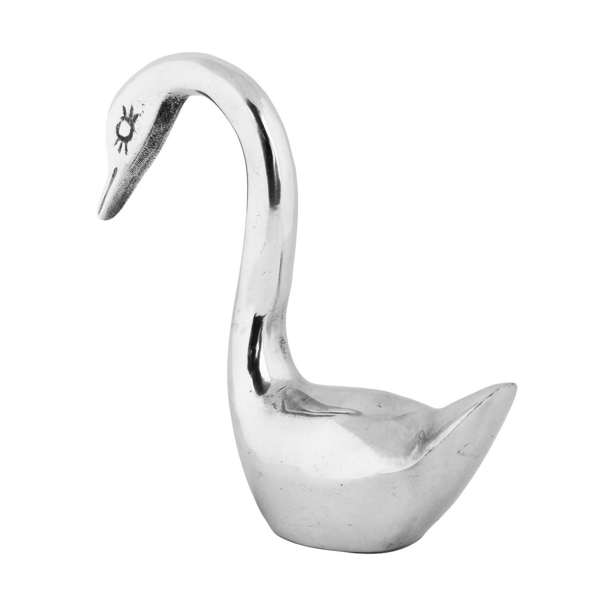 2 Swan Figurines Shelf Sitters Metal Statues Vintage Style Polished Aluminum